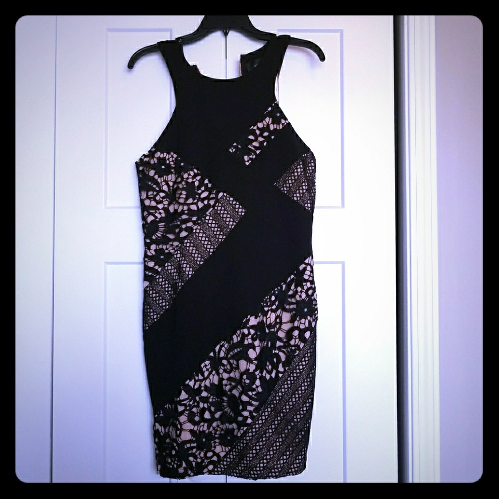 Adelyn Rae Black and Tan Lace Dress